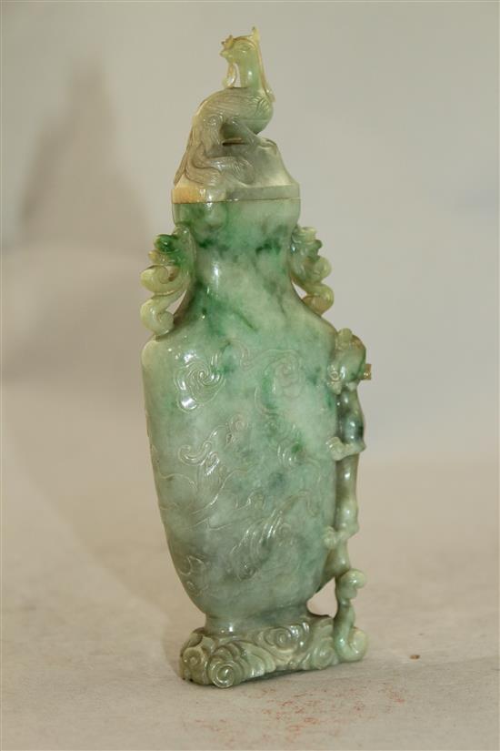A Chinese jadeite dragon vase and cover, early 20th century, 16cm